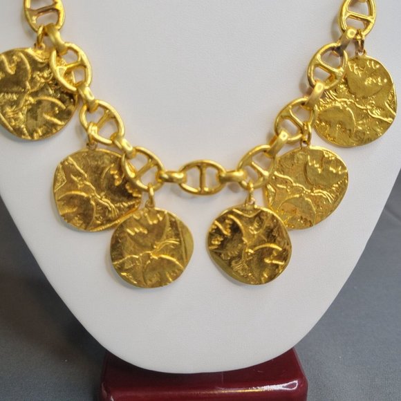 Nicky Butler Gold Tone Anchor Chain Necklace Medallion Coin Pendant 20" - Picture 4 of 8